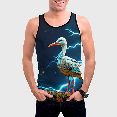 Мужская майка без рукавов Аист и гроза / 3D-Черный – фото 3