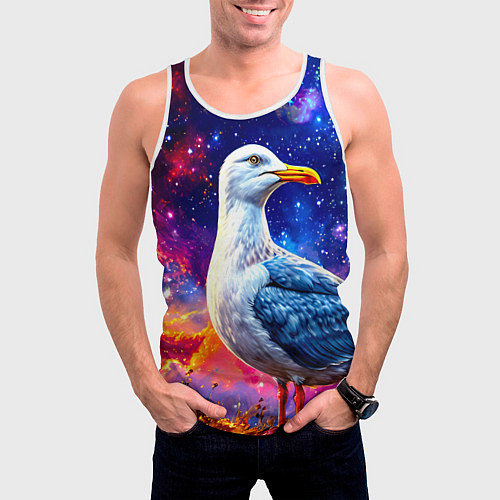 Мужская майка без рукавов Чайка и космос / 3D-Белый – фото 3