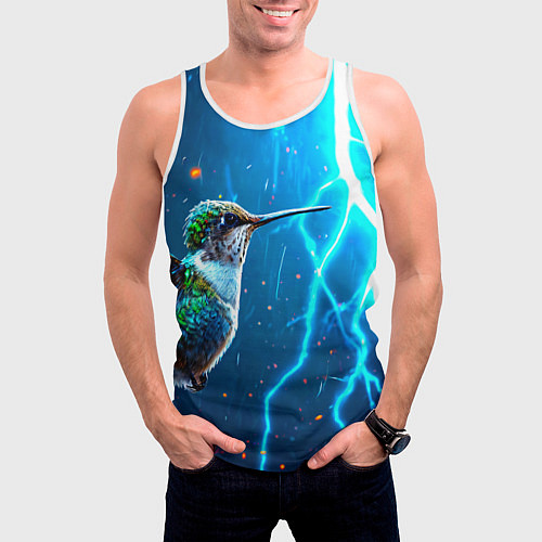 Мужская майка без рукавов Колибри в грозу / 3D-Белый – фото 3