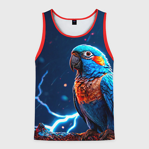 Мужская майка без рукавов Попугай и молния / 3D-Красный – фото 1