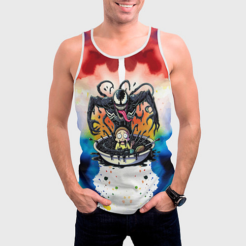 Мужская майка без рукавов Веном присмотрелся к Морти - ядовитая слизь / 3D-Белый – фото 3