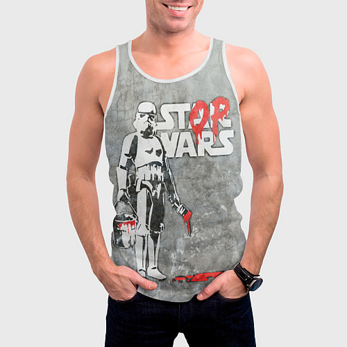 Мужская майка без рукавов Banksy - stop wars / 3D-Белый – фото 3