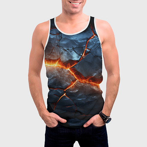 Мужская майка без рукавов Черная треснутая плита - текстура / 3D-Белый – фото 3