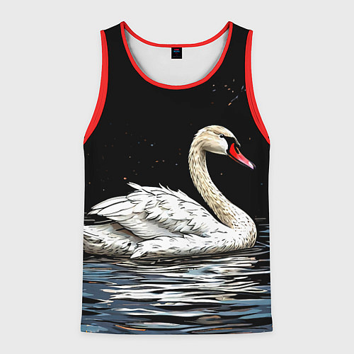 Мужская майка без рукавов Белый лебедь ночью / 3D-Красный – фото 1