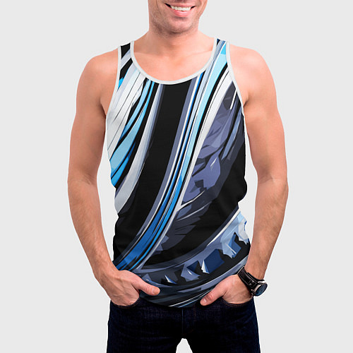 Мужская майка без рукавов Волнистая чёрно-синяя абстракция / 3D-Белый – фото 3