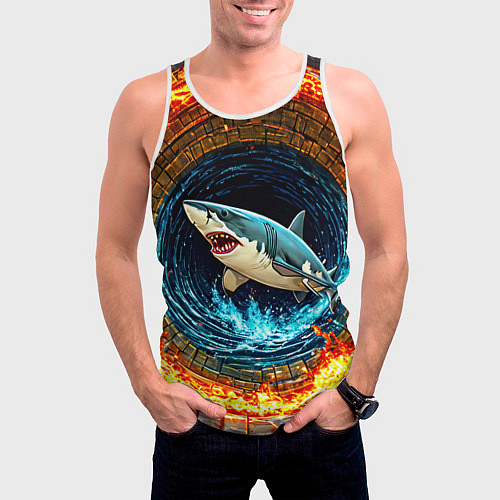Мужская майка без рукавов Акула в огненом колодце / 3D-Белый – фото 3