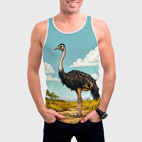 Мужская майка без рукавов Страус в природе / 3D-Белый – фото 3