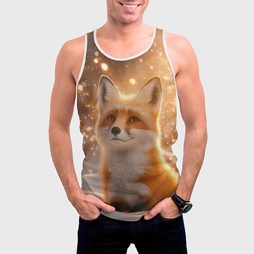 Мужская майка без рукавов Рыжая лисичка в снежном лесу / 3D-Белый – фото 3