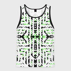 Майка-безрукавка мужская Чёрно-зелёный диагональные полосы на белом фоне, цвет: 3D-черный