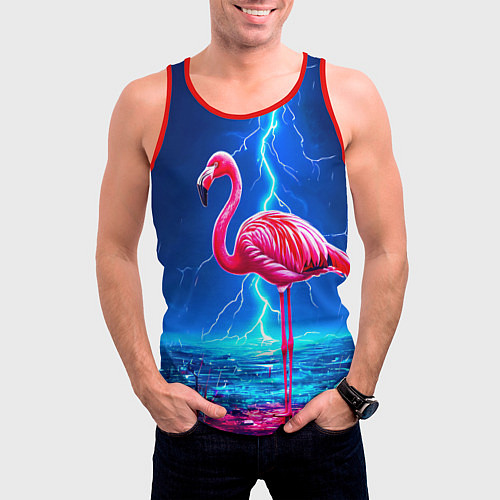 Мужская майка без рукавов Фламинго и молния / 3D-Красный – фото 3