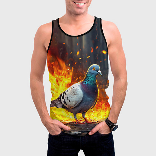Мужская майка без рукавов Голубь в огне / 3D-Черный – фото 3
