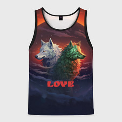 Майка-безрукавка мужская Любовь - волк и волчица, цвет: 3D-черный