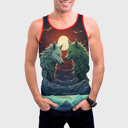Мужская майка без рукавов Волк и волчица / 3D-Красный – фото 3