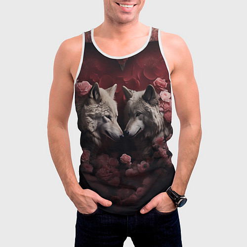 Мужская майка без рукавов Волк и волчица в сердце / 3D-Белый – фото 3