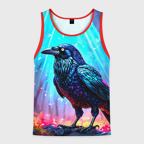 Мужская майка без рукавов Черный ворон в неоне / 3D-Красный – фото 1
