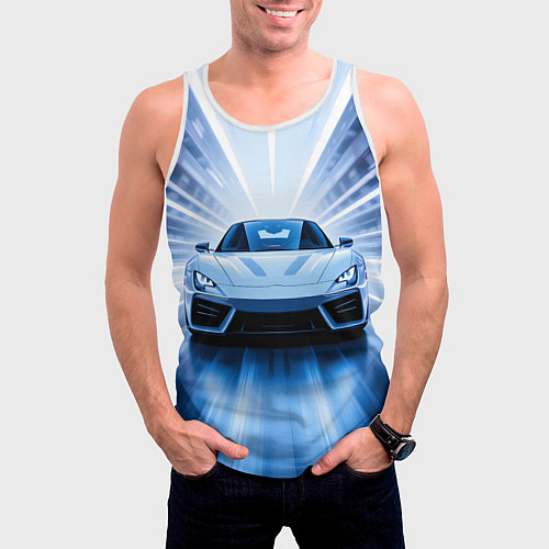 Мужская майка без рукавов Спорткар на скорости / 3D-Белый – фото 3