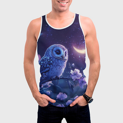 Мужская майка без рукавов Сова и ночное небо / 3D-Белый – фото 3