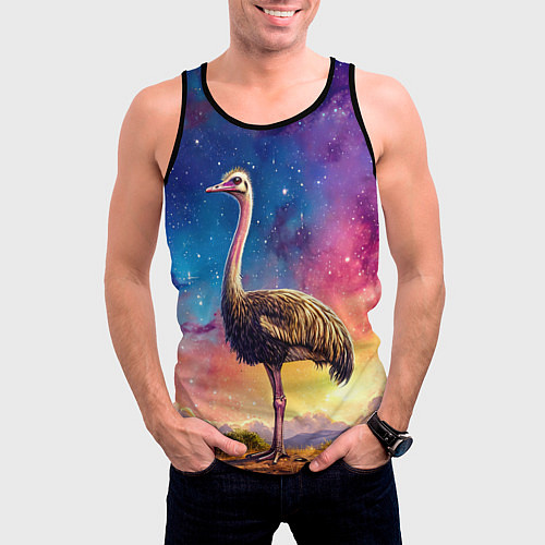 Мужская майка без рукавов Страус и звездное небо / 3D-Черный – фото 3