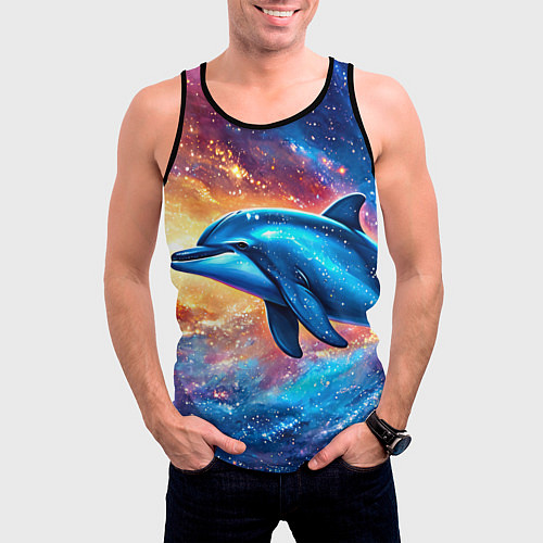 Мужская майка без рукавов Дельфин в космосе / 3D-Черный – фото 3