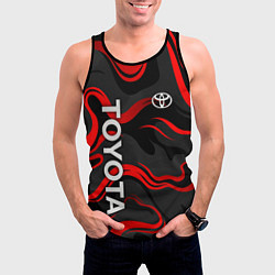 Майка-безрукавка мужская Toyota - красные языки пламени, цвет: 3D-черный — фото 2