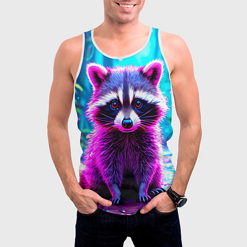 Мужская майка без рукавов Енотик в сказочном лесу / 3D-Белый – фото 3