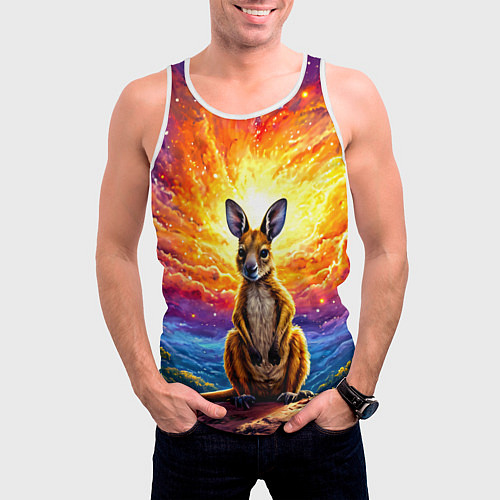 Мужская майка без рукавов Кенгуру в космосе / 3D-Белый – фото 3