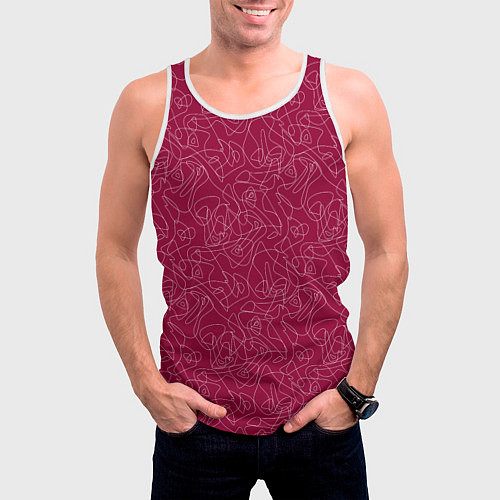 Мужская майка без рукавов Белые абстрактные каракули на красном / 3D-Белый – фото 3