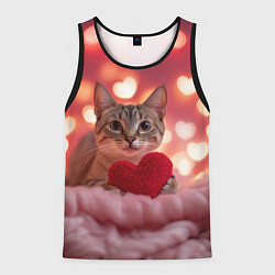 Майка-безрукавка мужская Котик с сердечком, цвет: 3D-черный