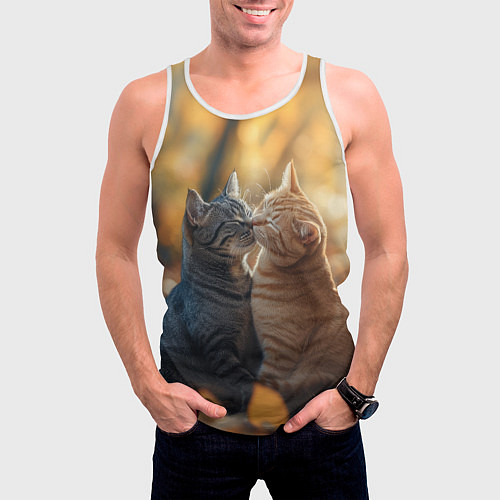 Мужская майка без рукавов Кот и кошка целуются / 3D-Белый – фото 3