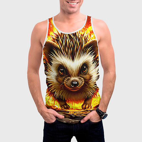 Мужская майка без рукавов Еж в огне / 3D-Белый – фото 3