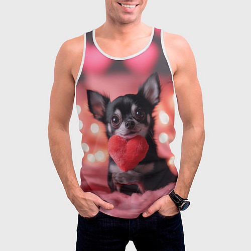 Мужская майка без рукавов Чихуахуа с сердечком / 3D-Белый – фото 3