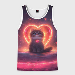 Майка-безрукавка мужская Котенок и сердце из света, цвет: 3D-белый