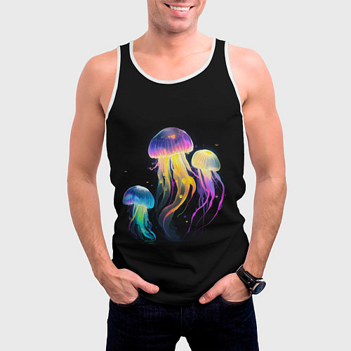 Мужская майка без рукавов Танец трёх медуз / 3D-Белый – фото 3