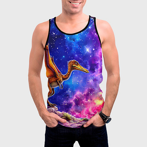 Мужская майка без рукавов Птерозавр и звездное небо / 3D-Черный – фото 3