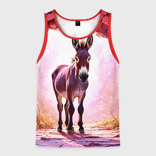 Мужская майка без рукавов Осел в розовом свете / 3D-Красный – фото 1