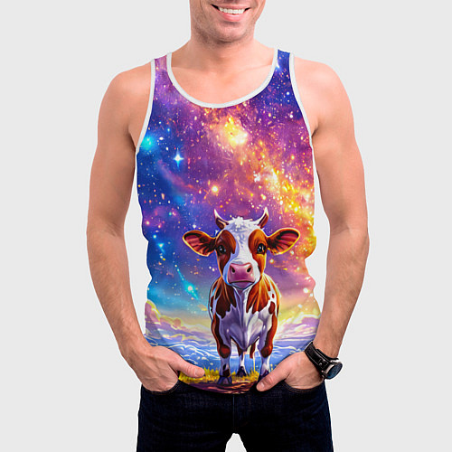 Мужская майка без рукавов Коровка и звездное небо / 3D-Белый – фото 3