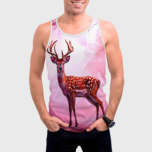 Мужская майка без рукавов Олень в розовом свете / 3D-Белый – фото 3