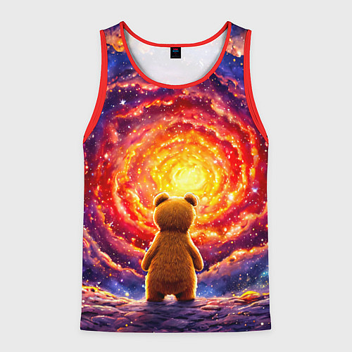 Мужская майка без рукавов Медвежонок смотрит в космос / 3D-Красный – фото 1