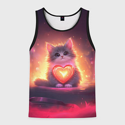 Майка-безрукавка мужская Пушистый котик с сердечком, цвет: 3D-черный