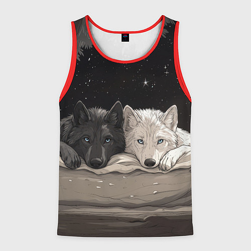 Мужская майка без рукавов Черный волк и белая волчица вместе / 3D-Красный – фото 1