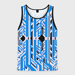 Майка-безрукавка мужская Бело-синие техно полосы на чёрном фоне, цвет: 3D-черный