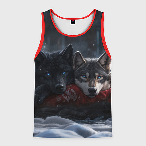 Мужская майка без рукавов Love wolfs / 3D-Красный – фото 1