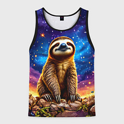 Майка-безрукавка мужская Ленивец и звездное небо, цвет: 3D-черный