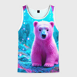 Майка-безрукавка мужская Белый розовый медведь, цвет: 3D-белый