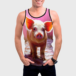 Майка-безрукавка мужская Поросенок в розовом, цвет: 3D-черный — фото 2