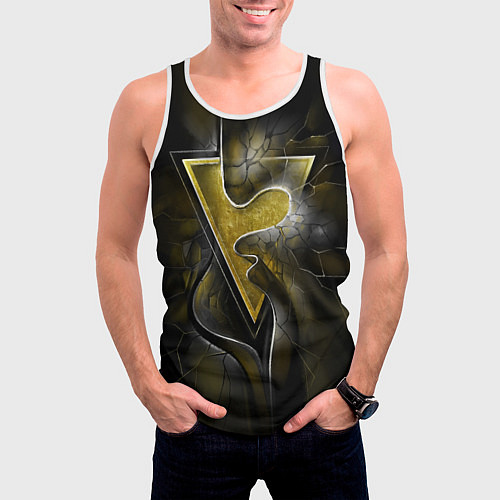Мужская майка без рукавов Золотой треугольник под стеклянной вуалью с волнам / 3D-Белый – фото 3