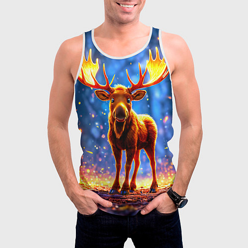 Мужская майка без рукавов Лосенок в лесу / 3D-Белый – фото 3