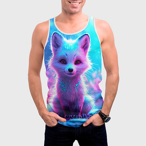 Мужская майка без рукавов Песец в неоновом свете / 3D-Белый – фото 3