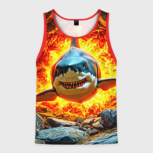 Мужская майка без рукавов Акула в огне / 3D-Красный – фото 1