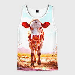 Майка-безрукавка мужская Корова в розовом, цвет: 3D-белый